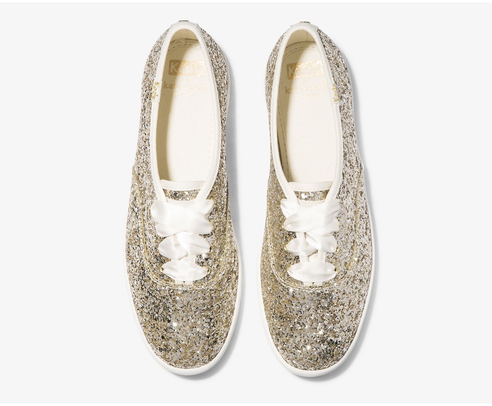 Womens Keds Sneakers - Kate Spade new york Champion Glitter - Gold - 6230-TACMK